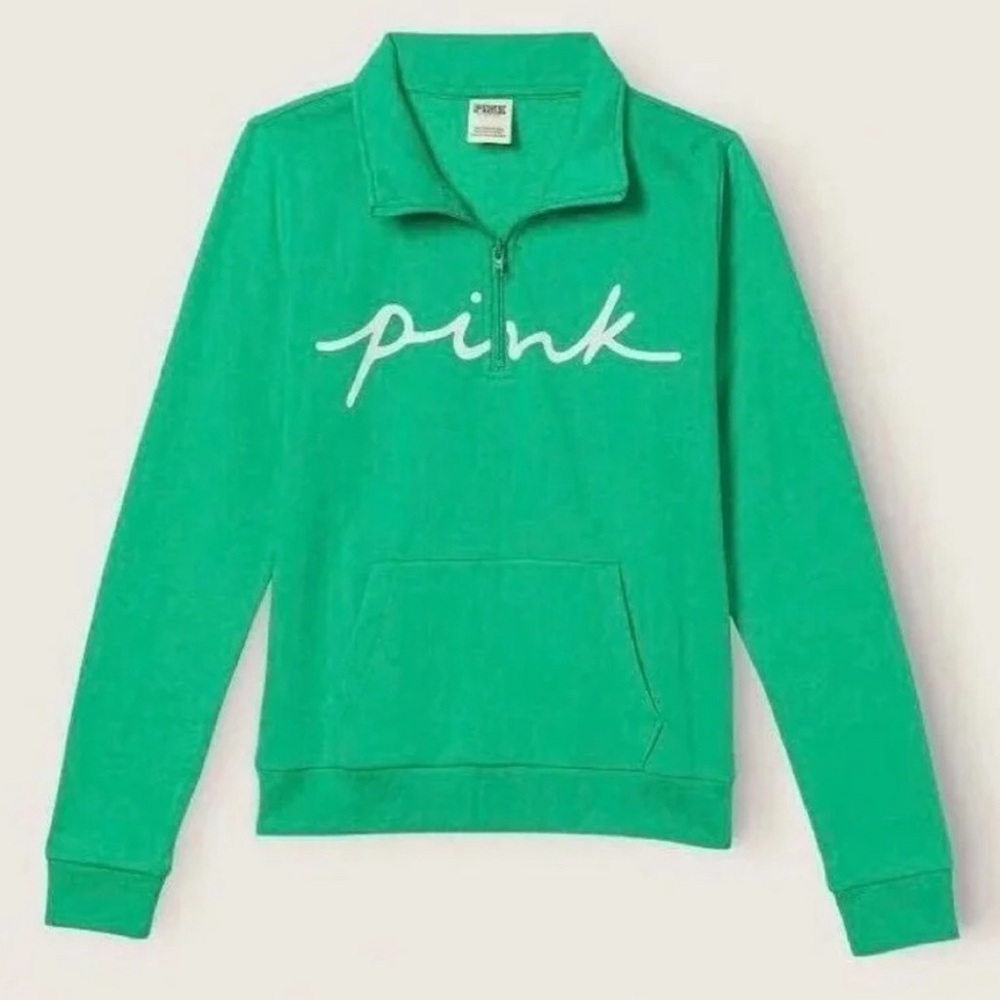 PINK Victoria’s Secret Perfect Quarter-Zip Pullover Electric Green Size Small